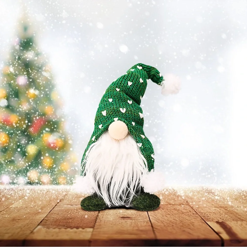 New Handmade Cute Green White Home Decor Linen Polyester Gnome Elf Doll Figurine